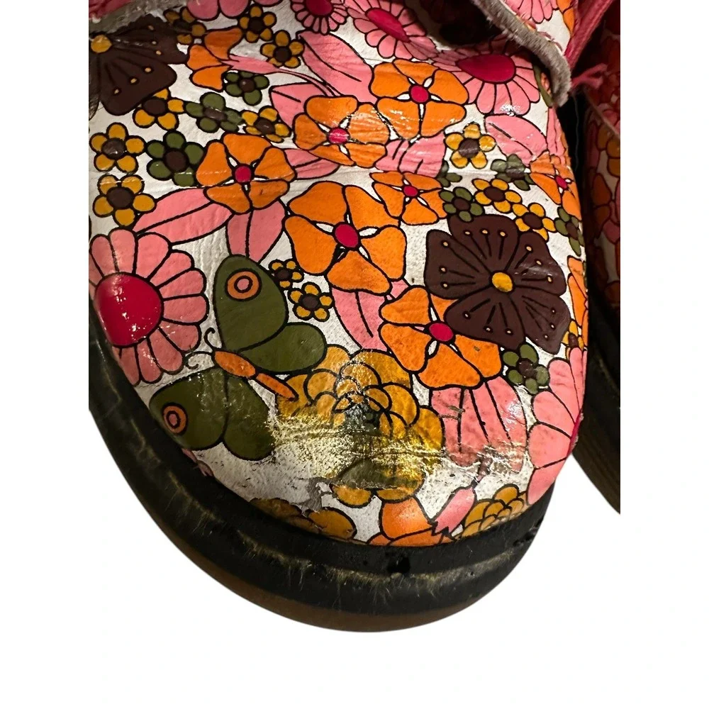 Doc Martens Boots Kids Size 12 Delaney Floral Ankle Side Zip Combat Pink Leather